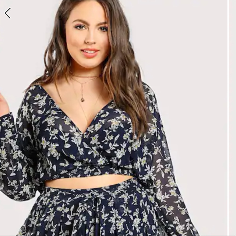 SHEIN 1xl sheer floral top and skirt 2 piece set